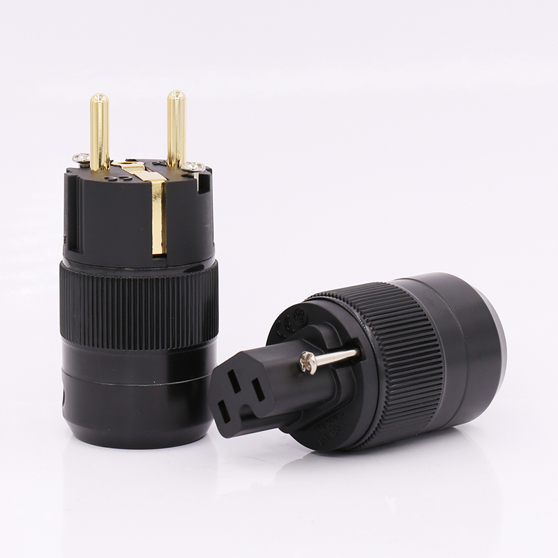 pair 24K Gold Plated EU version Schuko AC power plug IEC power connector for audio power cable
