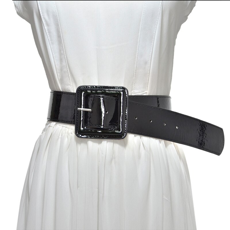 Mode Dame Brede Witte Riem Vierkante Pin Gesp Solid Pu Lederen Band Riemen Vrouwen Weding Party Dress Accessoire Bg-936