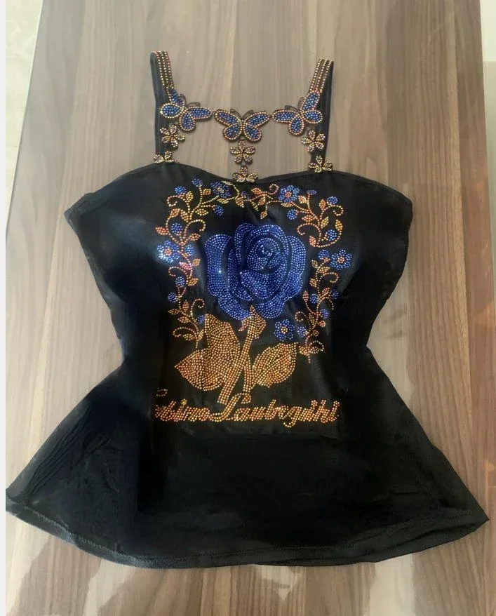 butterfly Women Camis Sexy Femme Padded Camisole Lady Rhainstones Gemstones Tanks Padded Tank Tops