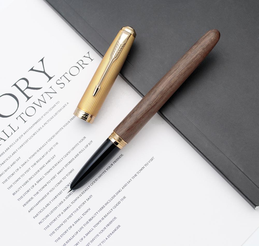 Jinhao 85 Metal/Wood Fountain Pen Golden Cap Extra Fine Nib 0.38mm Ink Pen