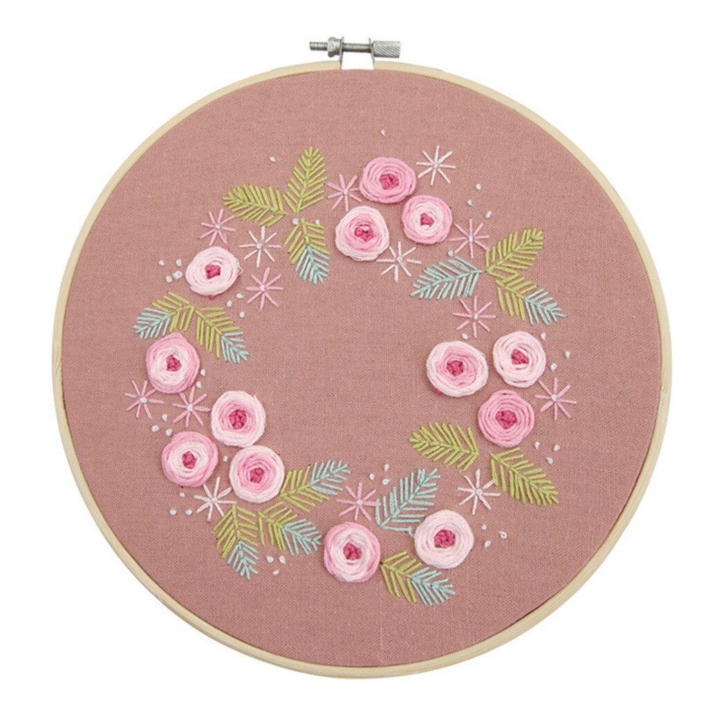 DIY Stamped Embroidery European Cross Stitch Kit Handwork Needlework For Beginners Plant Flower Embroidery Hoop Point De Croix: Pink 
