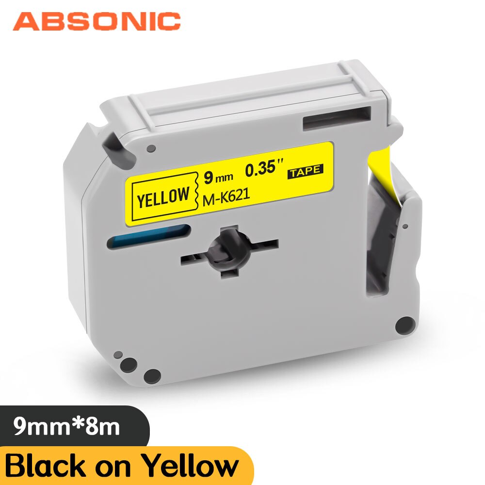 Absonic 8 Color 9mm Label Tape MK-121 MK-221 MK-421 MK-521 MK-621 Printer Ribbon Black on White For Brother Ptouch PT-80 Label M: Black on Yellow / 12mm