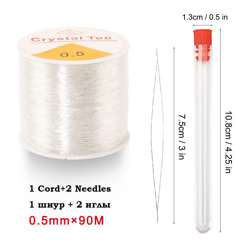 0.5-1.0mm przewód elastyczny koraliki na nitkach rozciągliwy sznurek Fibre Crafting Line do tworzenia biżuterii DIY koraliki Pony koraliki bransoletki: 0.5mm 90m 2Needles