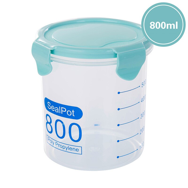 Kitchen Food container Seal pot tea coffee candy Storage Tank Plastic Cereals Snacks Box cookie canister cereal container jars: blue800ml