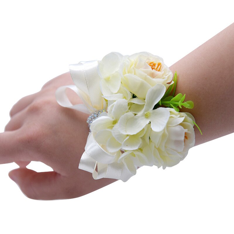 Janevini lichtpaars kunstmatig pioenroos bruidsboeket met lint en zijden bloemen, bruidsboeket met parels en broche: Ivoren polsbloem