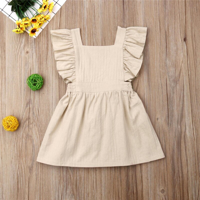 Vestido de algodón liso con volantes para niñas pequeñas, ropa de verano para niñas pequeñas de 1 a 7 años, vestido informal de princesa