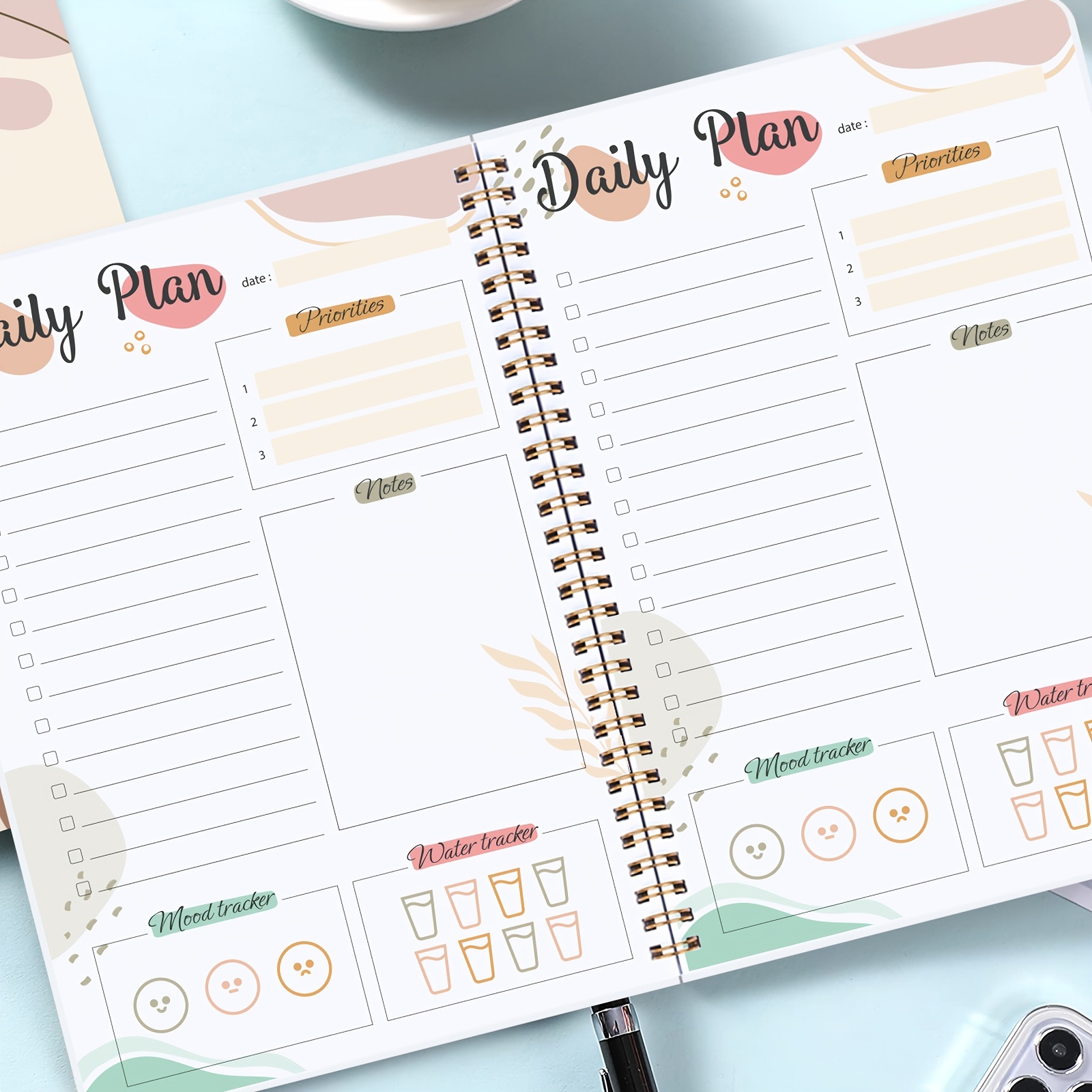 Daily Planner Notebook - Ongedateerde takenlijst Taak met prioriteiten, Mood Tracker, Notes, Geschikt voor kantoor, thuis en school