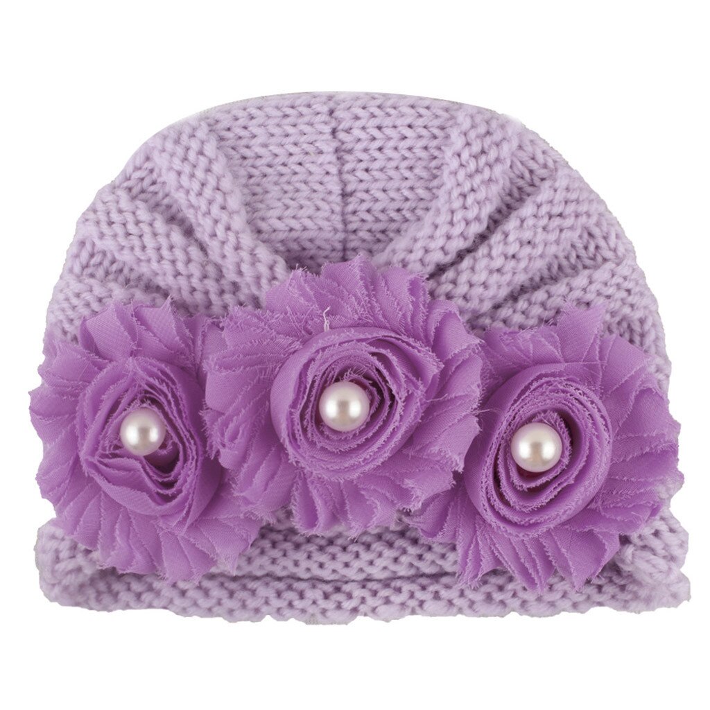 Grote Bloem Gebreide Baby Meisje Hoed Herfst Winter Warm Kids Baby Winter Hoed Effen Kleur Kindje Beanie Bonnet Enfant Kind hoed # P30: L