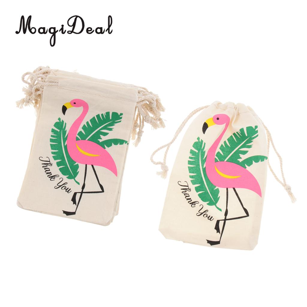 10 Pcs Flamingo Dank U Katoen Linnen Sieraden Pouch Tasje Gunst