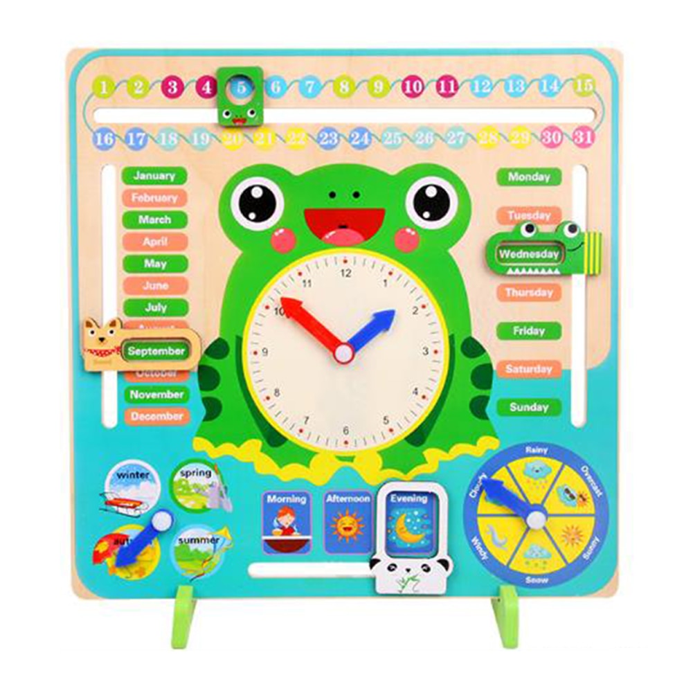 Home Wooden Learning Teaching Multifunctional Kindergarten Non Toxic Cartoon Shape For Kids Calendar Clock Early Education Toy