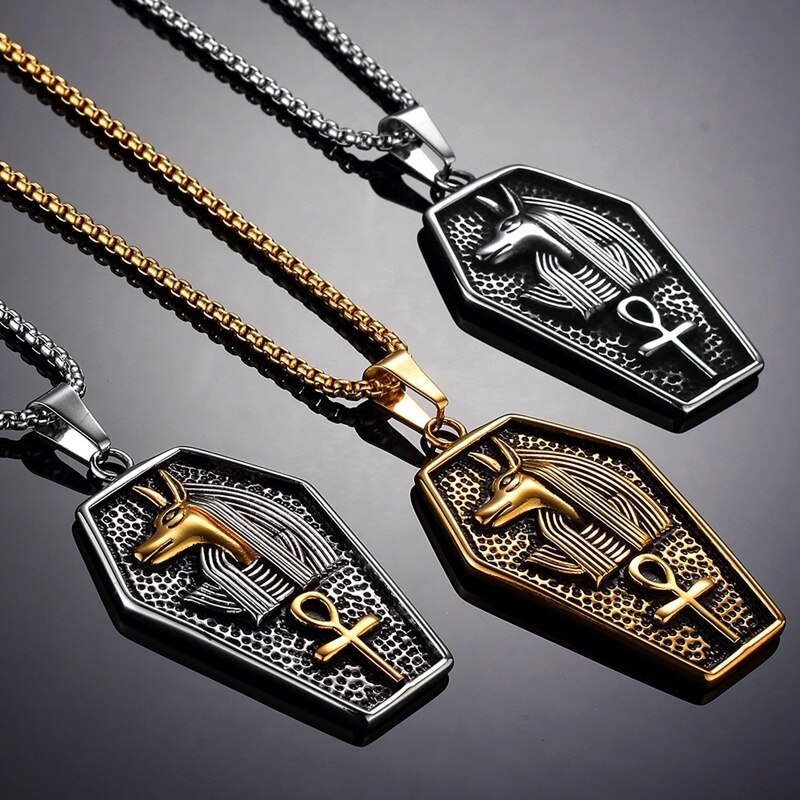 Oude Egypte Anubis Cross Patroon Mens Ketting Retro Tag Ketting Mens Tag Sieraden Voor Mannen