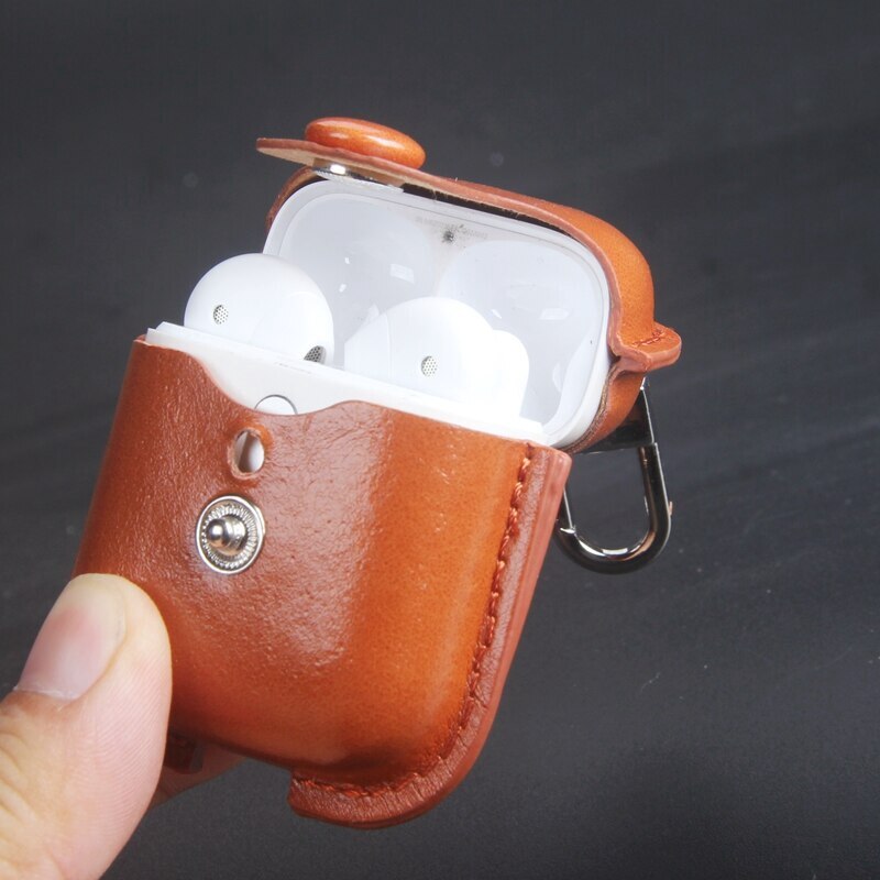 Voor realme buds air case luxe olie huid heldere pu leren hoes met haak