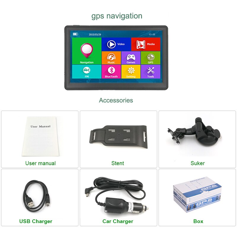 Navegador GPS con pantalla de 7 pulgadas, GPS para coche, MTK, 800MHz, RAM, 256M de ROM, 8G, HD, 800x480, sistema de navegación, mapas de Europa