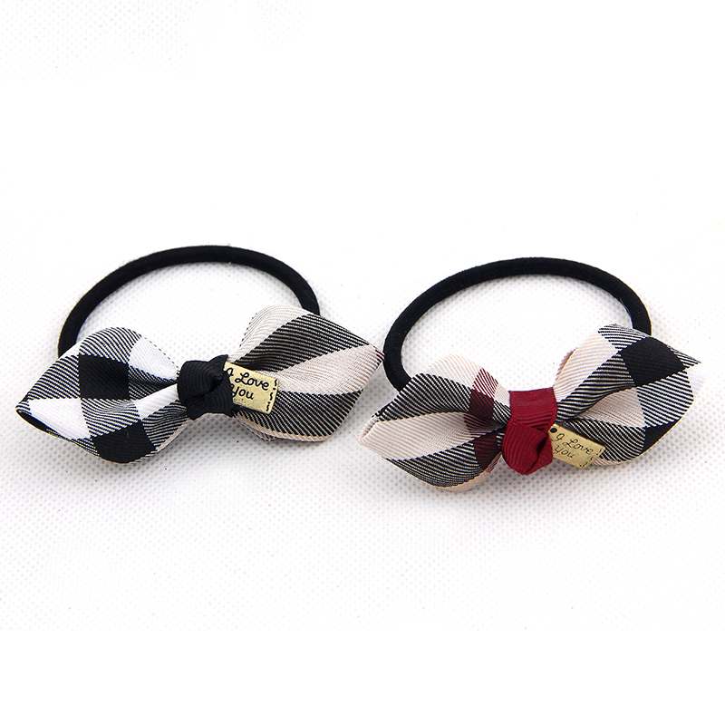 Mode geruite lederen band haarcirkel vlinderknoop haartouw stropdas haartouw dameshoofdtooi Haarspeld Haaraccessoires