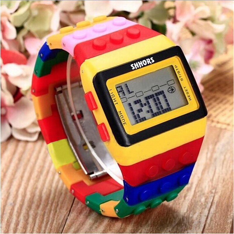 Unisex Horloges Digitale Led Chic Unisex Kleurrijke Herenhorloge Constructor Blokken Sport Kids Horloges Pols Jongens Student Horloge