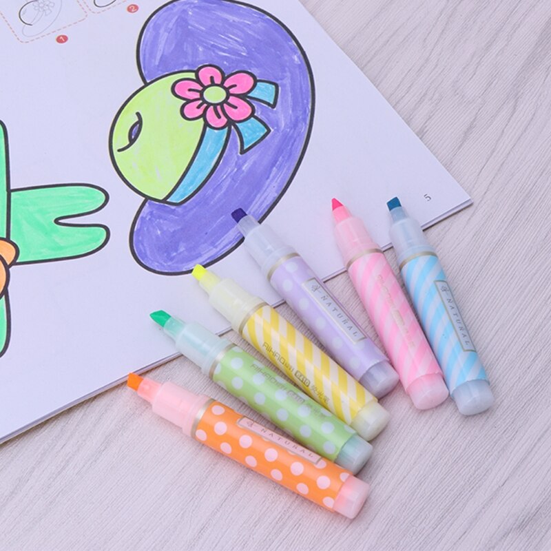 Rotulador fluorescente de rayas, 6 uds., Mini puntos, rotuladores de dibujo para pintar, R66C