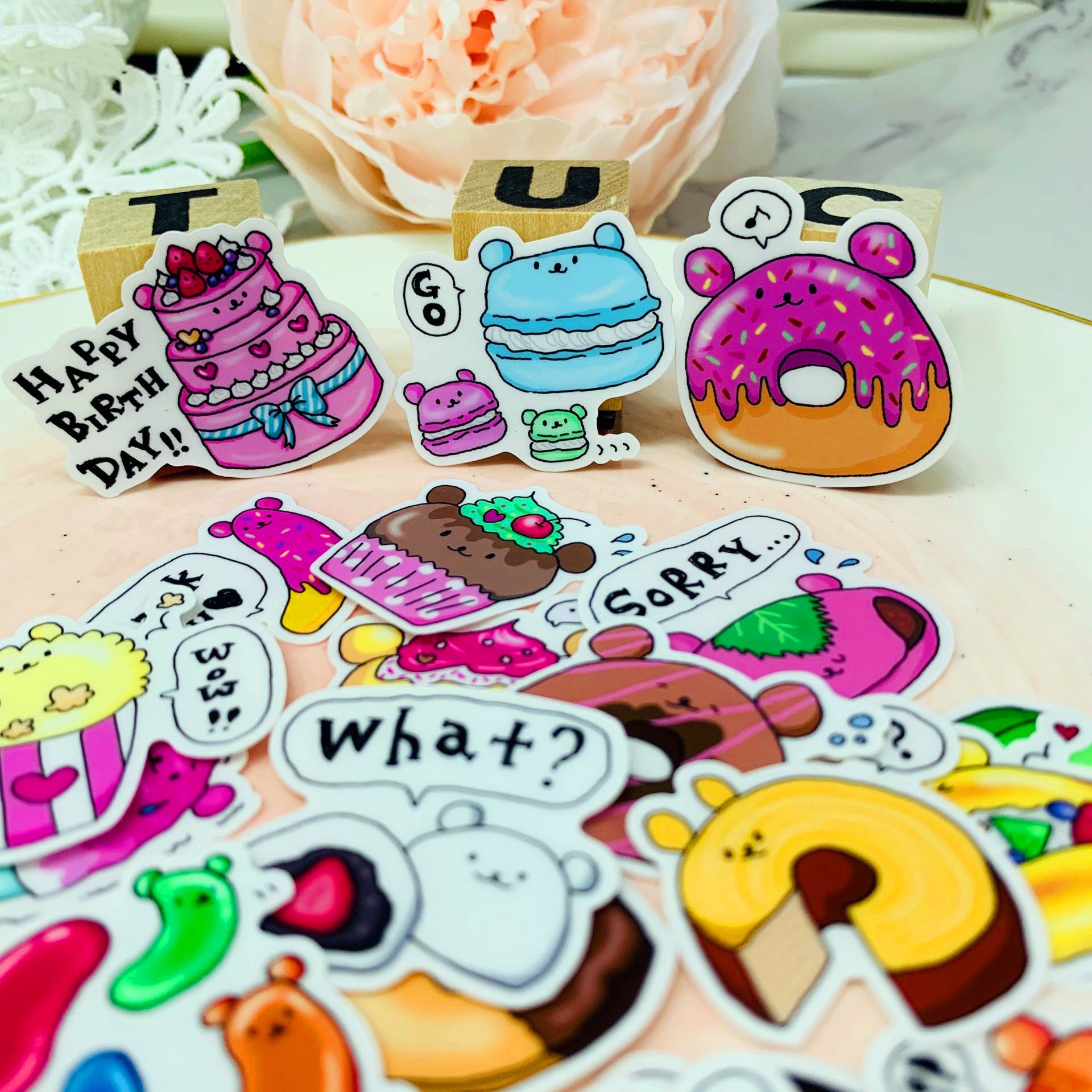 38PCS Cute cartoon food dessert facial expression paper sticker for kids homemade book stickers on laptop / decorative scrapbook