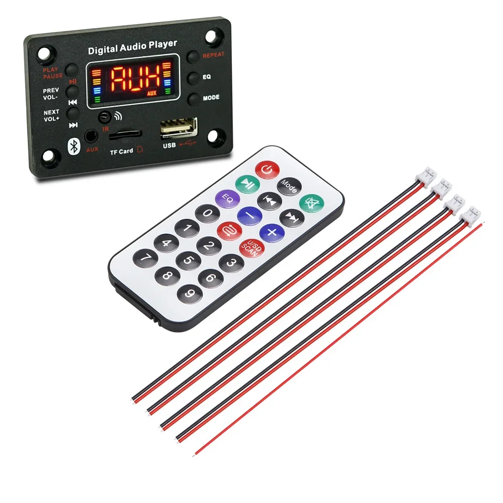 Drahtlose Bluetooth 5.0 MP3 WMA Decoder Board Auto Audio USB TF FM Radio Modul Farbbildschirm MP3 Player mit Fernbedienung 12V: Black