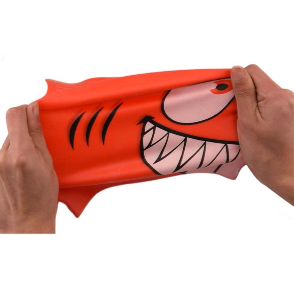 Bonnet de bain élastique en Silicone en forme de poisson pour enfants, chapeau de natation étanche en forme de requin de dessin animé (requin, rouge)