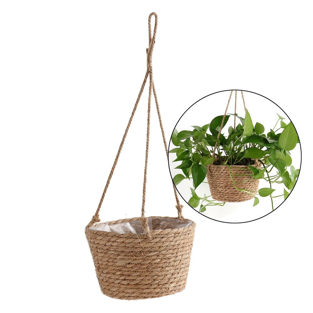 Jute rep hängande kruka vävd växtförvaringskorg inomhus utomhus blomkruka makrame växthängare modern heminredning: A
