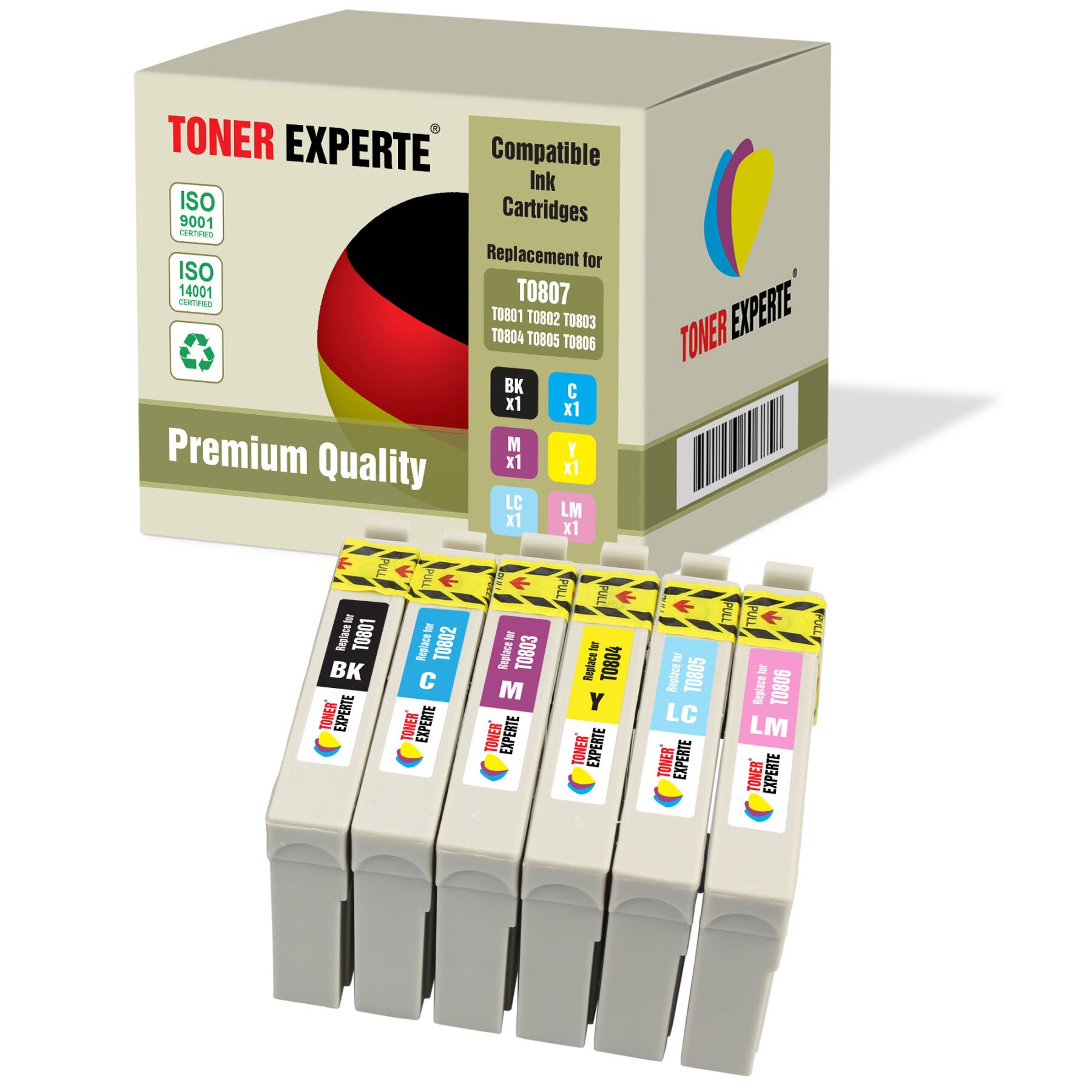 TONER EXPERTE® T0807 Cartouches d'encre pour Epson Stylus Photo: 1x BLACK / 2x CYAN / 2x MAGENTA / 1x YELLOW