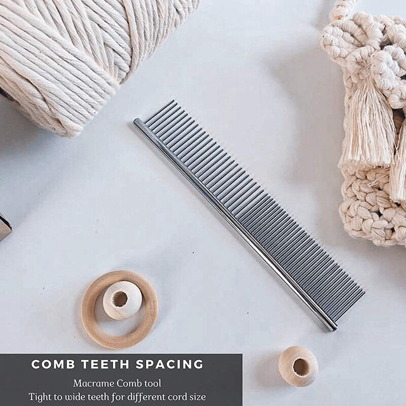Peine de flecos de macramé, accesorio para tejer, artesanía de acero inoxidable para cepillar a través de pelo largo, cordón de algodón de una sola hebra
