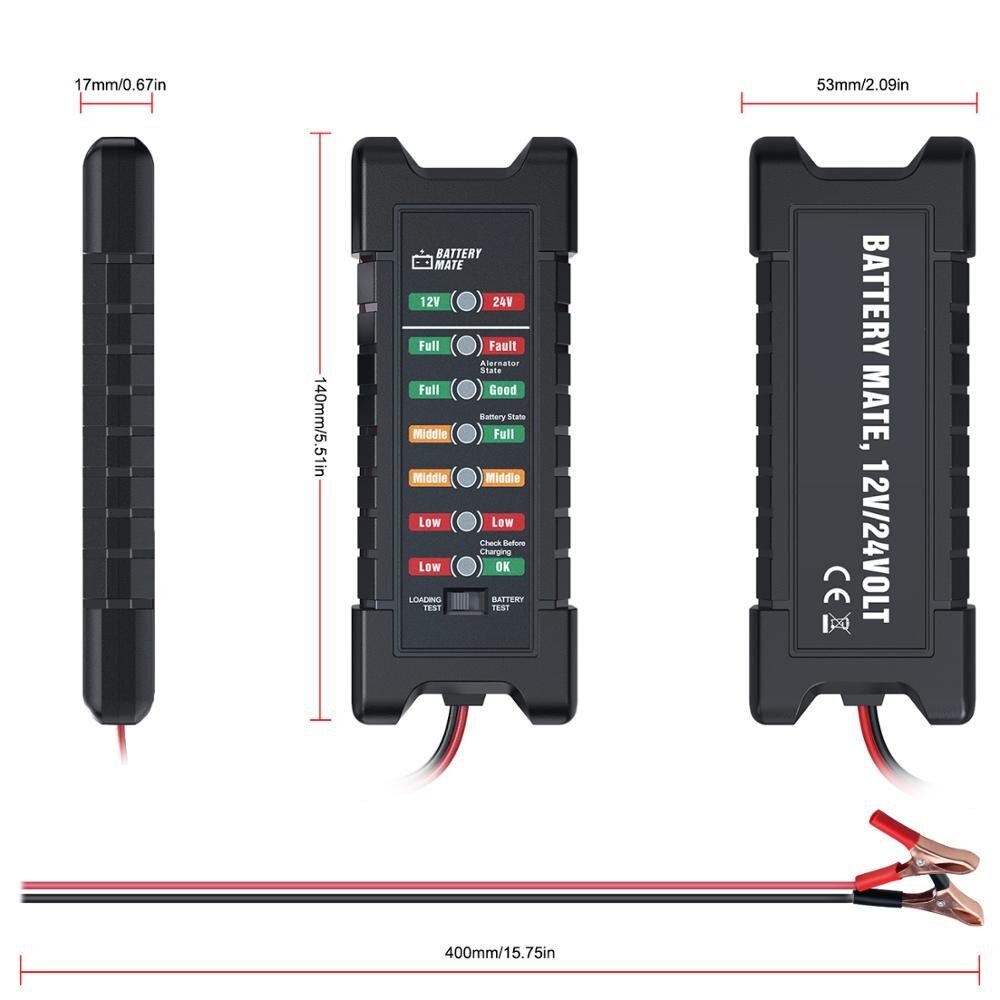 12v 24v bilbatteritester hurtigstartende tester generator 7 led lysdisplay autodiagnoseværktøj 24 volt batterianalyse