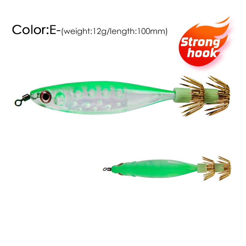 LETOYO-9,5g, 80mm,señuelo de pesca flotante, jibioneras, pajaritos pesca calamar, anzuelo de calamar, Jigging, gambas artificiales, luminoso, señuelos pulpo, sepia, para pesca en el mar, poteras calamar: E 12g 100mm