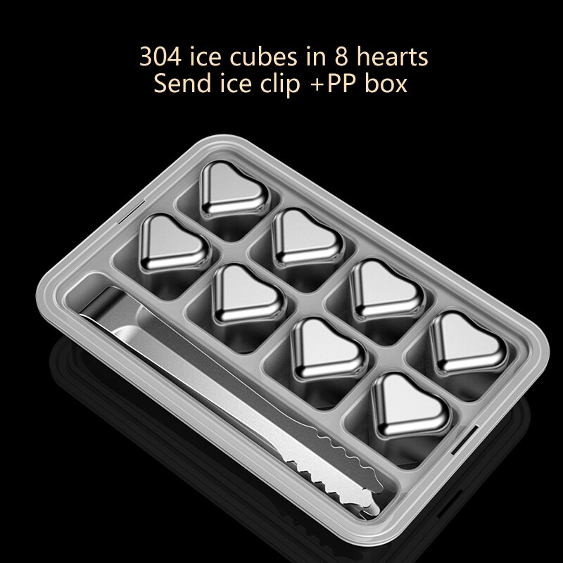 Cubos de hielo de acero inoxidable, piedras enfriadoras reutilizables para vino whisky, mantienen su bebida fría durante más tiempo, paso de prueba SGS: cubes in 8 hearts