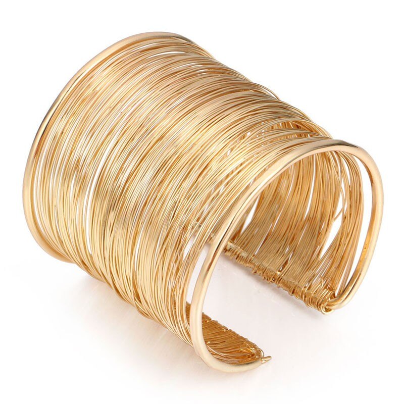 Dorado, pulseras y brazaletes anchos con agujeros para mujeres y hombres, , brazalete de aleación abierta grande para hombre y mujer, joyería de: W1278