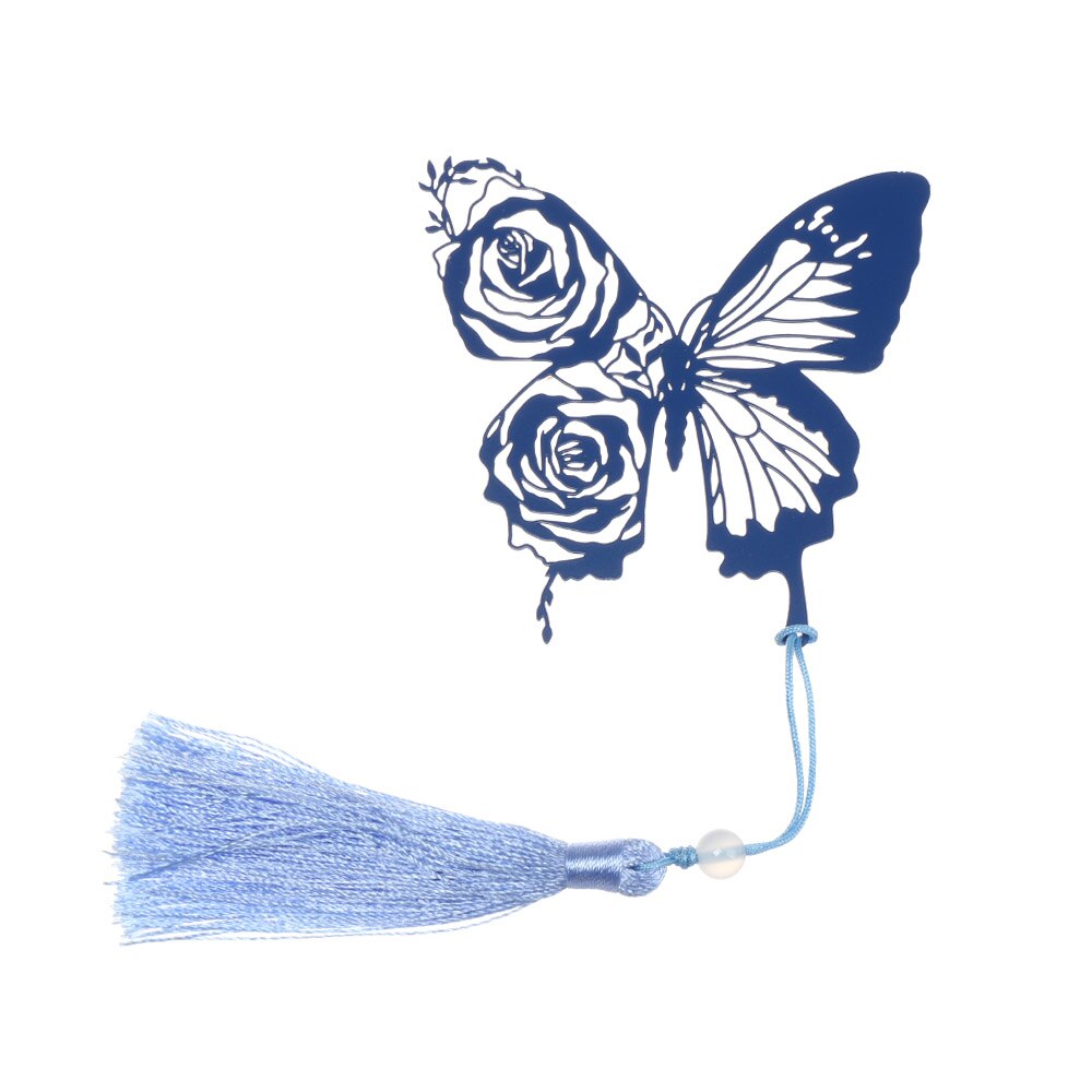 Beautiful Hollow Metal Bookmark With Red Strap Students Stationery Chinese Style Black Leaf Butterfly Feather Book Markers: Style 3