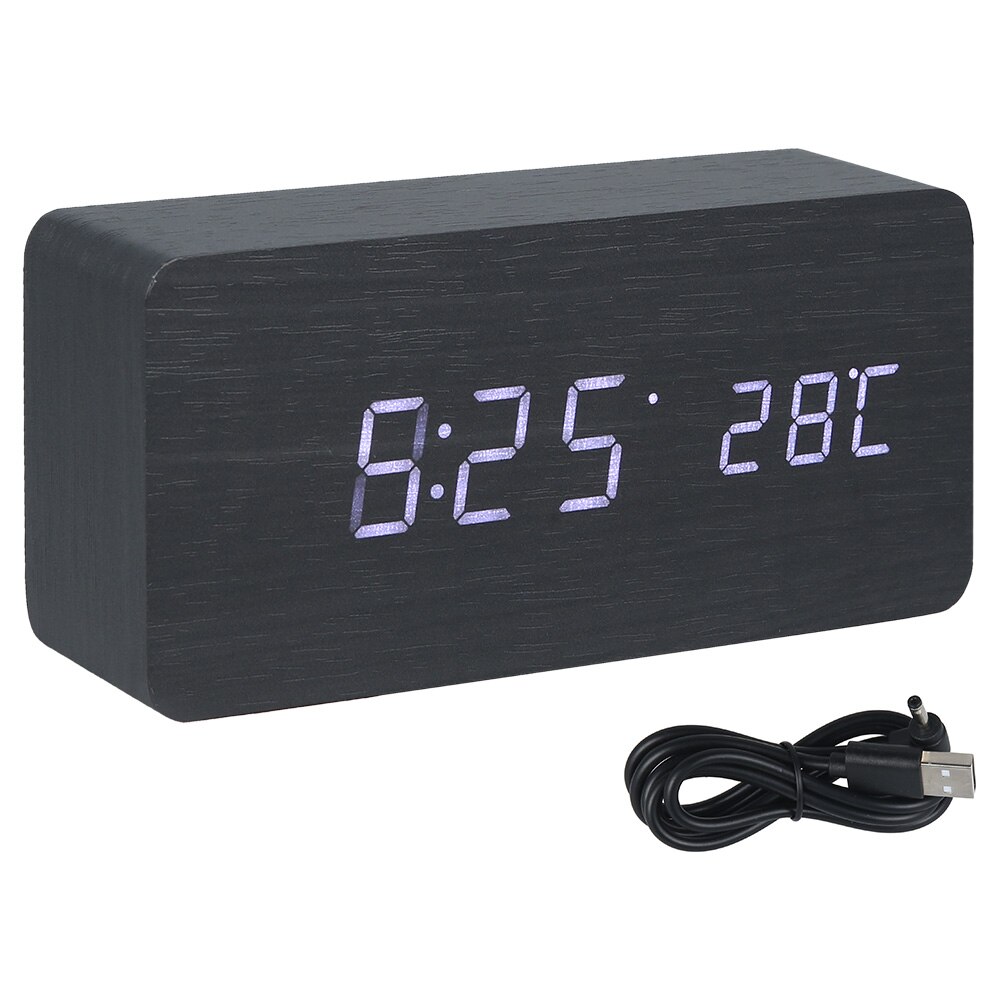 Led Houten Wekker Horloge Tafel Voice Control Digitale Hout Despertador Elektronische Desktop Usb/Aaa Aangedreven Klokken Tafel Decor: Default Title