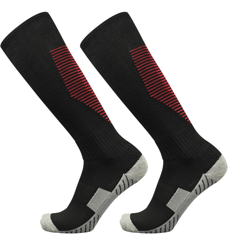 Calcetines deportivos Europa Club de fútbol calcetines deportivos hasta la rodilla calcetines deportivos transpirables profesionales de fútbol baloncesto Media larga calcetines deportivos para niños adultos: BLACK-RED / ADULT