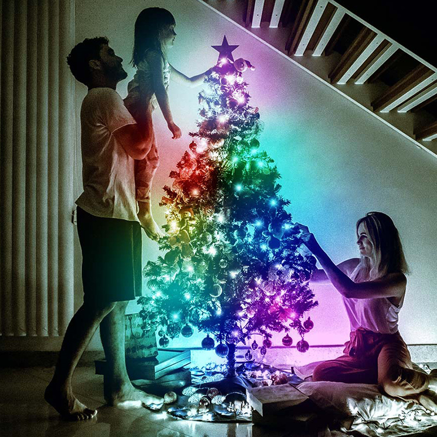 Guirlande lumineuse intelligente pour sapin de noël, 10/20M, avec télécommande, Bluetooth, application de contrôle RGB, luminaire décoratif pour fête de mariage