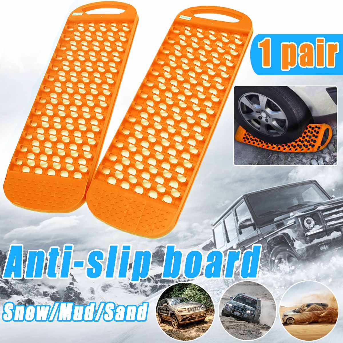 2pcs Universal Car Emergency Rescue Anti-skid Board Recovery Tracks Road Tyre Ladder Sand Mud Snow Anti-Slip Trailer Couplings