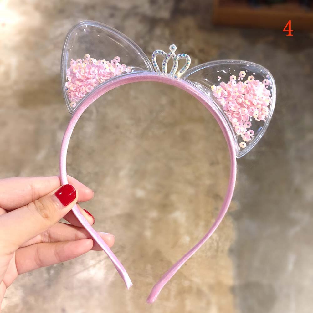 Bandeau oreilles de chat pour petite fille | Accessoires de cheveux de princesse, bandeau à paillettes colorés, bande dessinée pour enfants: 4