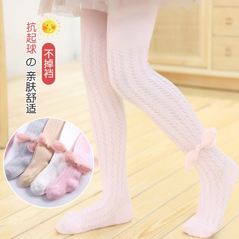 Collants princesse pour enfants, maille d'été, mignons, rose, nœud papillon, pour bébés filles, anti-moustiques, creux, anti-arrachage, à rayures pour nourrissons