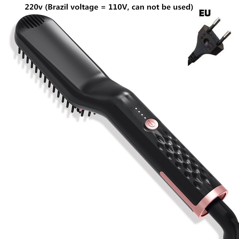 Cepillo eléctrico 3 en 1 para alisar y alisar el cabello para hombres, peine para Barba y plancha, keratina, cepillo de estilismo: EU black No box