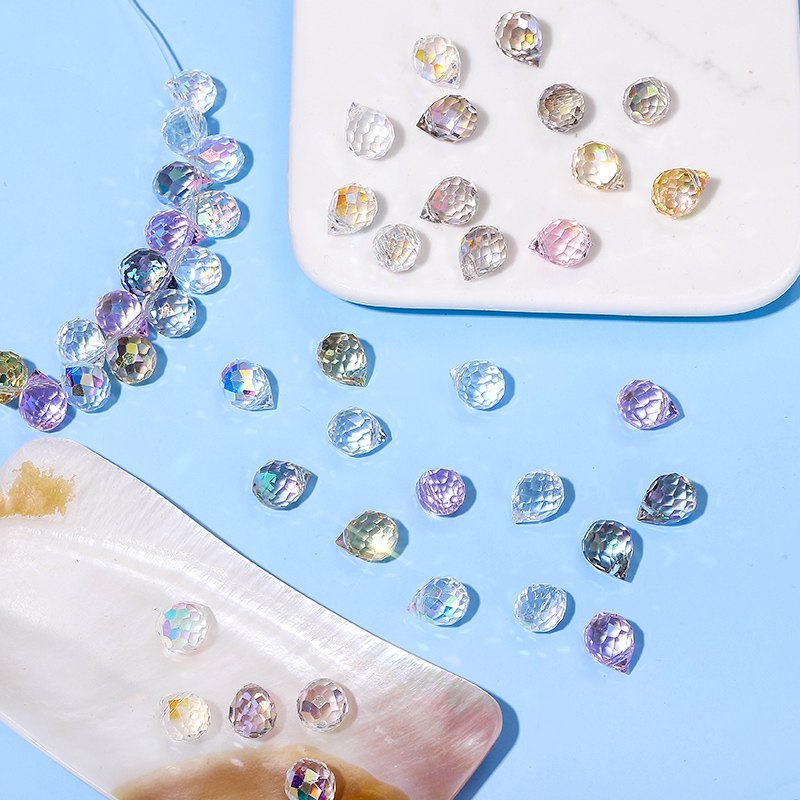 Cuentas de fresa de cristal de 10x8mm, cuentas de vidrio facetadas brillantes de Color AB para fabricación de joyería, pulseras DIY, accesorios para pendientes, 50 Uds.