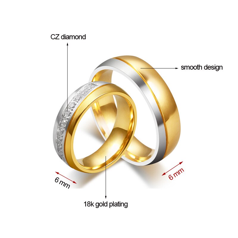 Vielsesring til kvinder og mænd guldfarve kærlighed engagement smykker par rustfrit stål ring valentinsdag