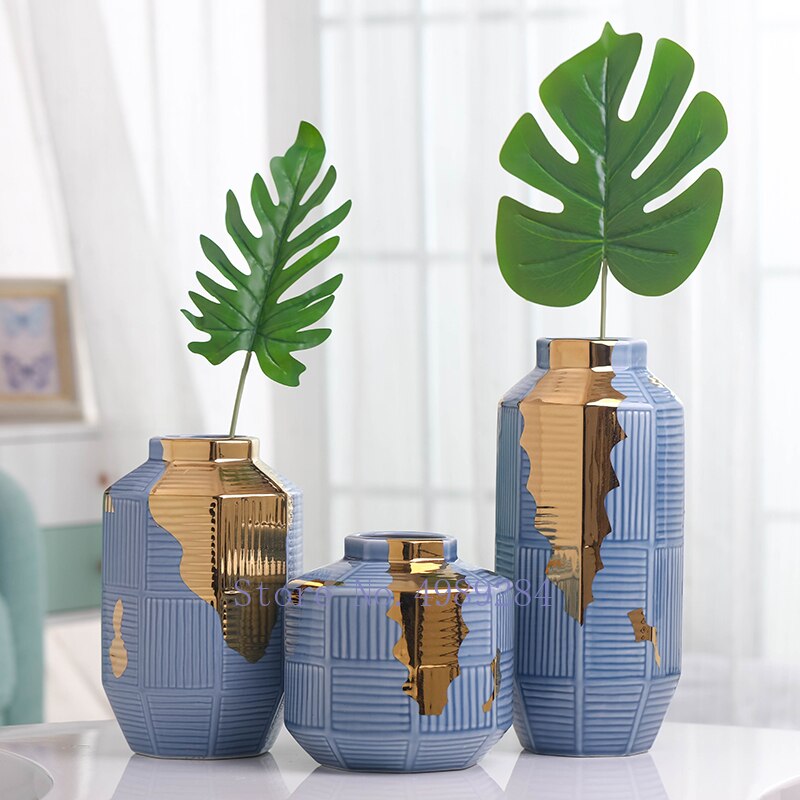 Nordisk keramik guldstribe moderne hjem keramik vase blomsterarrangement tilbehør dekoration blomster vaser bryllup