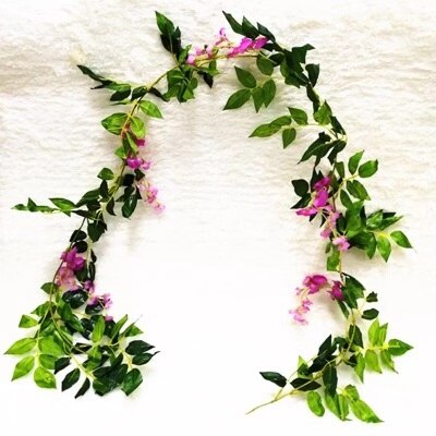 2M Wisteria Kunstbloemen Wijnstok Krans Bruiloft Boog Decoratie Nep Planten Gebladerte Rotan Trailing Faux Bloemen Klimopmuur