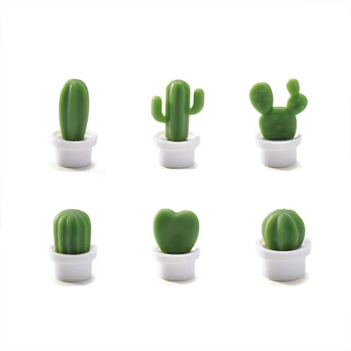 Aimant de réfrigérateur à Message magnétique Cactus, plante verte en pot, boule de Cactus, aimant de réfrigérateur tridimensionnel 6 pièces: WHITE