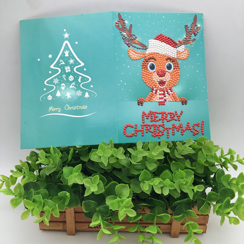 1Pcs Cartoon Paper Greeting Postcards Craft 5D DIY Diamond Painting Kids Festival Greet Cards Mini Santa Claus Merry Christmas: 3