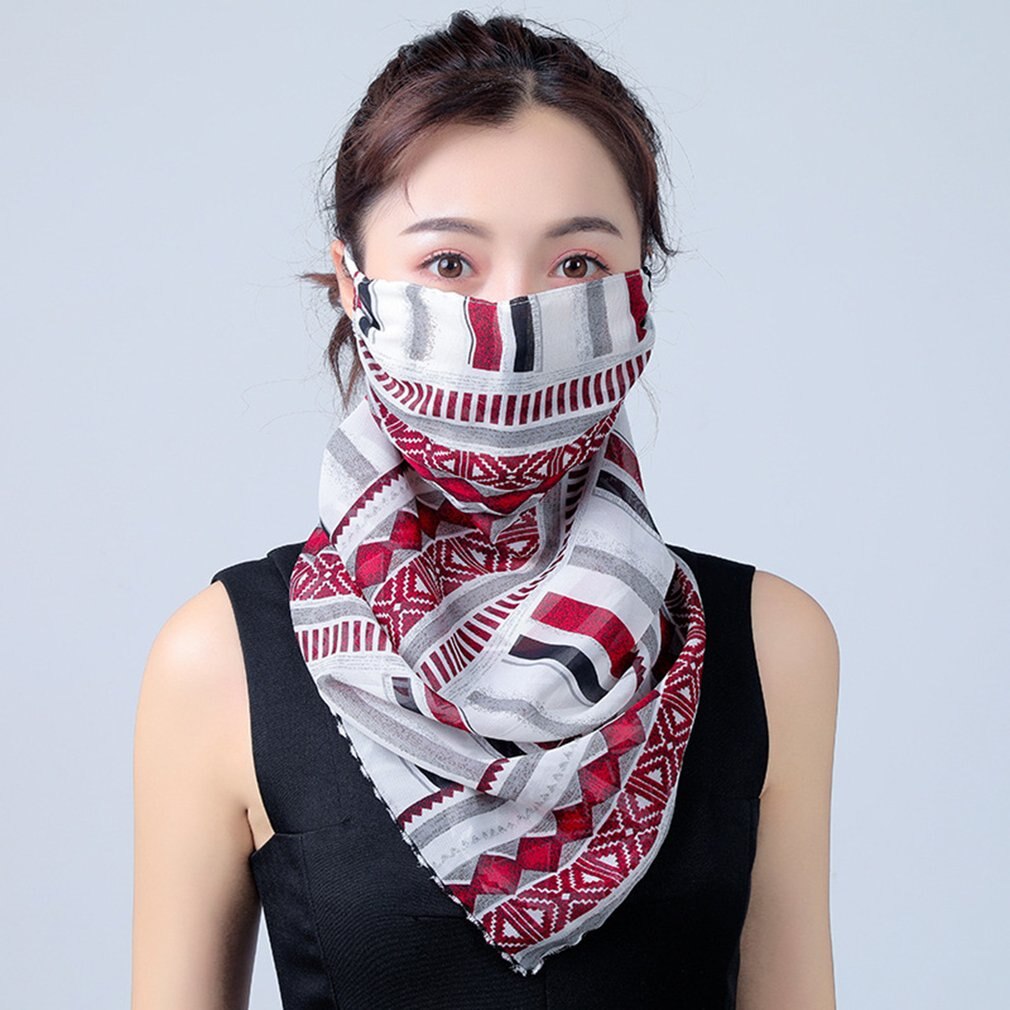 Summer Women Face Mask Neck Protection and Face Protection Sun Veil Scarves Chiffon Mounting Ear Adjustable Tightness Mask: 8