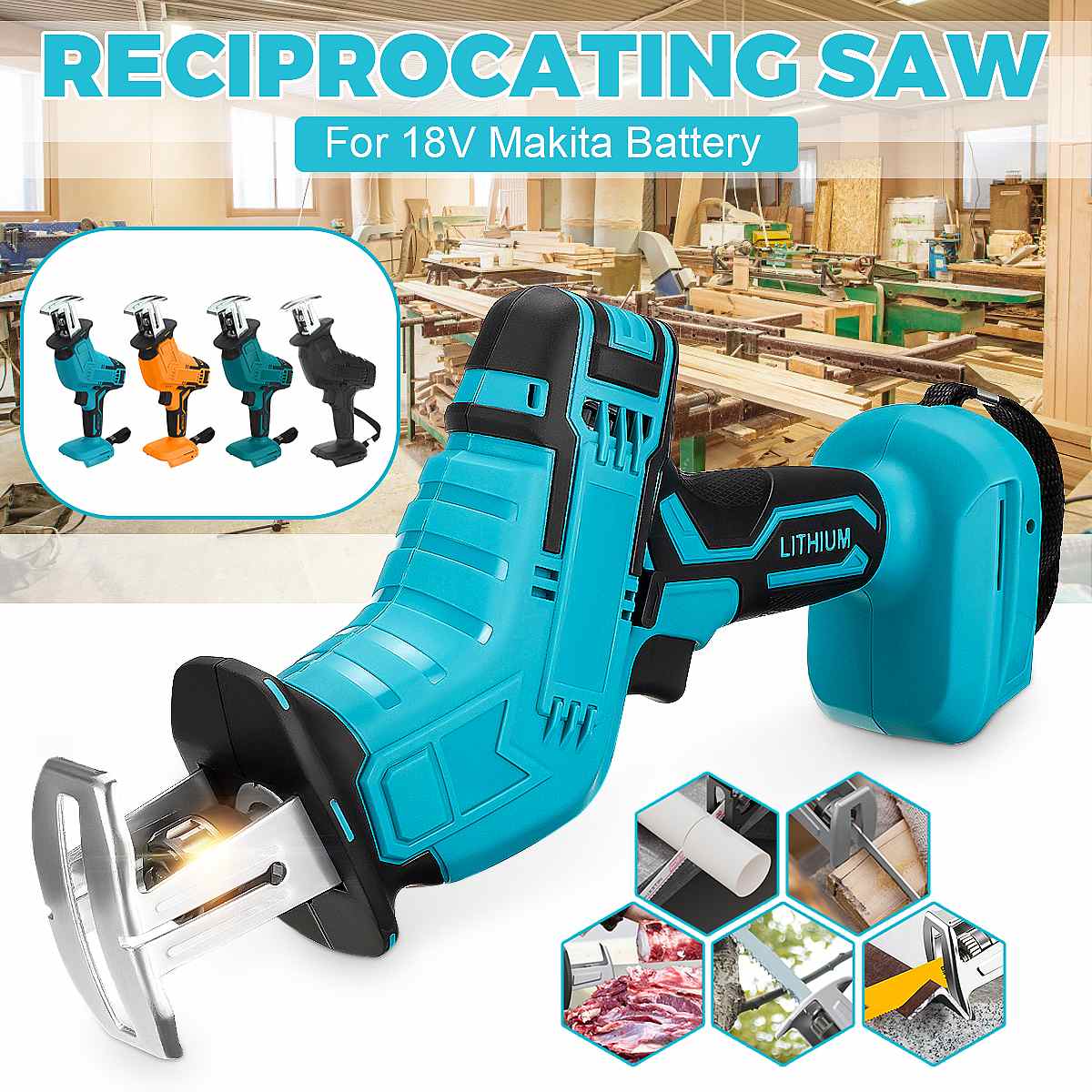 Mini Electric Saw Cordless Reciprocating Saw Woodworking Cutting DIY Power Saws Tool for 18V Makita Battery
