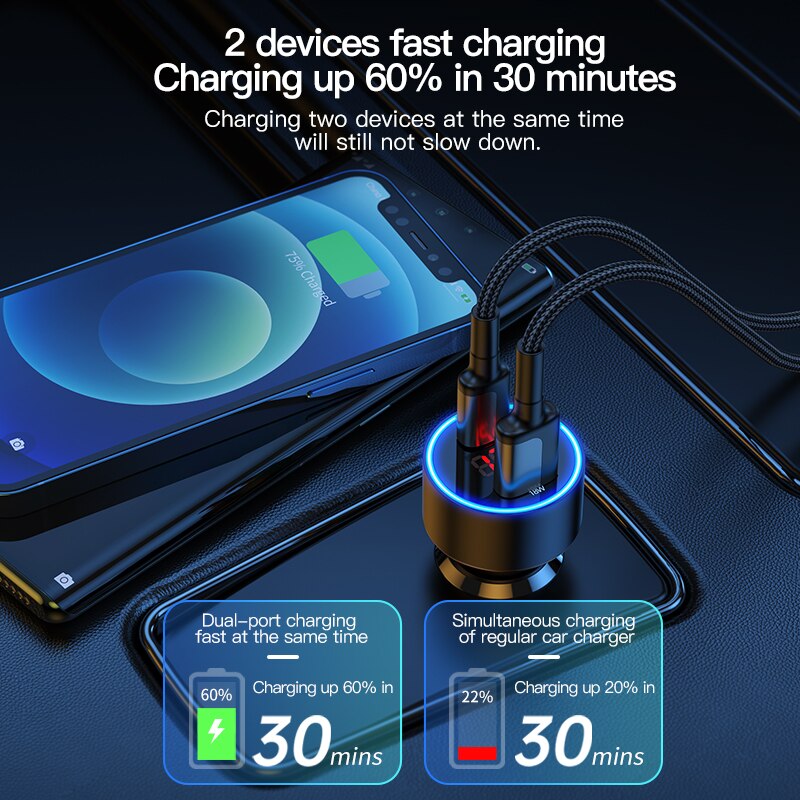 KUULAA 83W ładowarka samochodowa USB typ C podwójny Port PD QC szybkie ładowanie do laptopa przezroczysta ładowarka samochodowa do telefonu iPhone Samsung