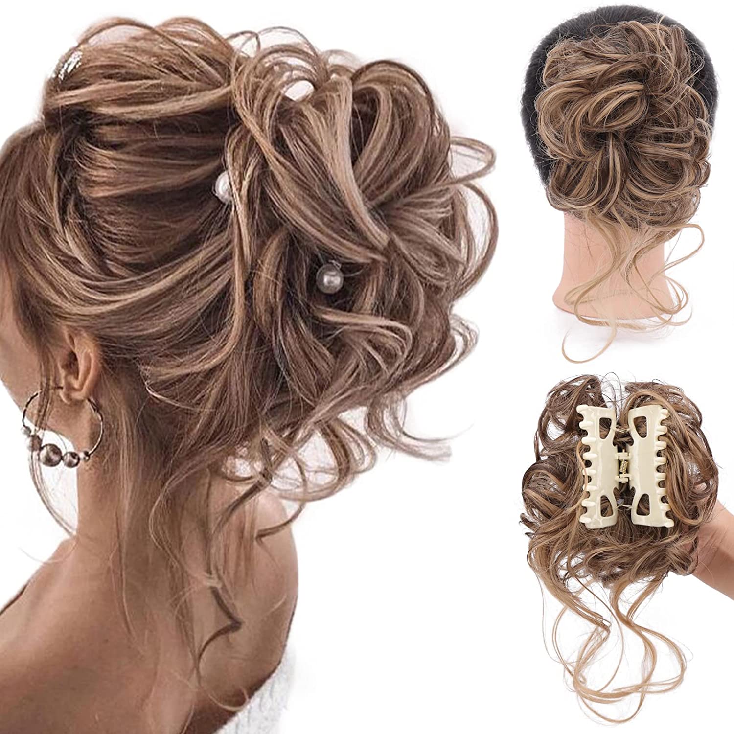 Rommelige Knot Haar Stuk Warrig Updo H Air Extensions Met Elastische Haarbanden Krullend Haar Knot Scrunchie Voor Vrouwen Meisjes: T4/27/30
