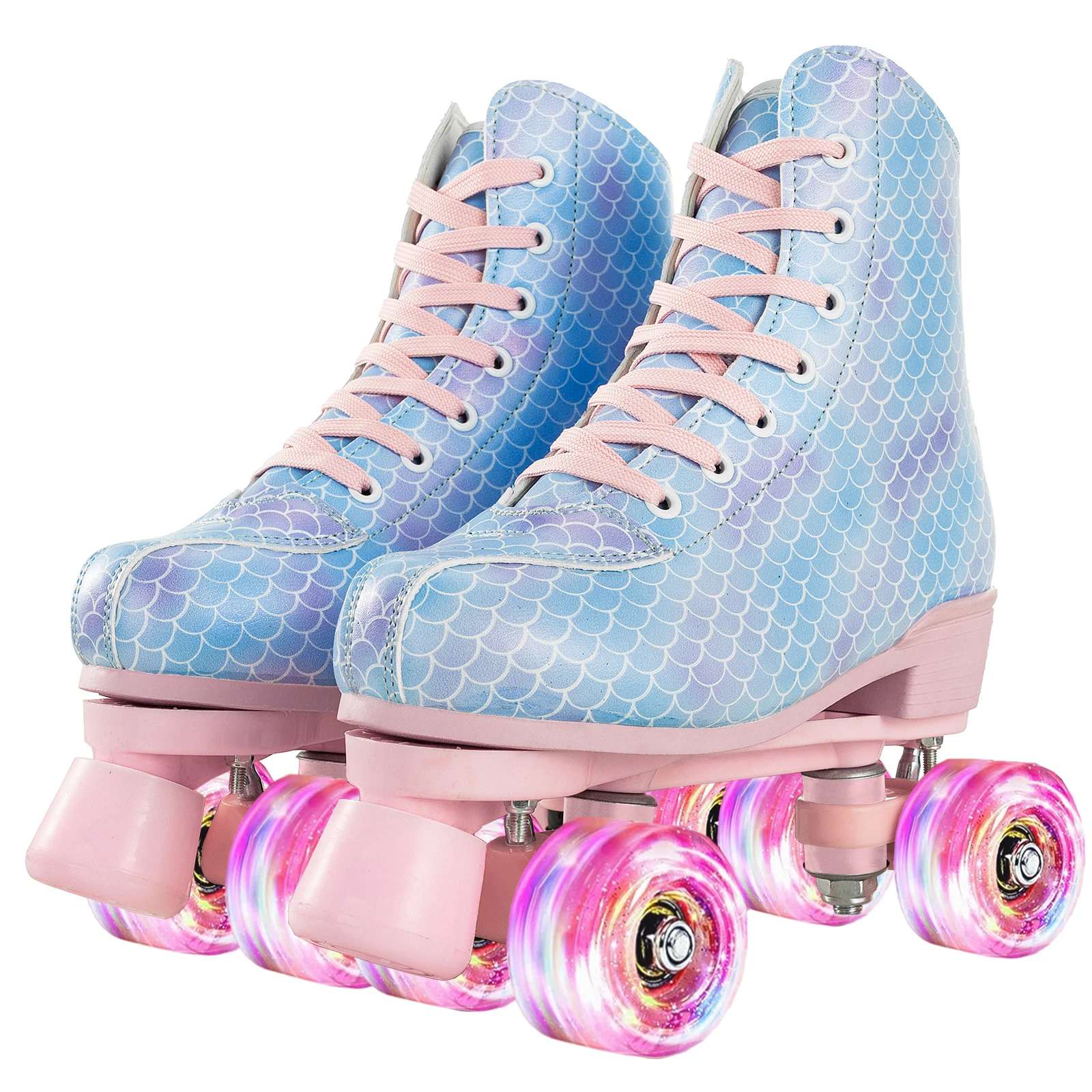 2024 blinkende Rollschuhe für Damen, zweireihig, Quad-Skate-Schuhe, für Erwachsene, Outdoor, Indoor, Skating-Training, Turnschuhe mit 4 Rädern: Brown / 4.5