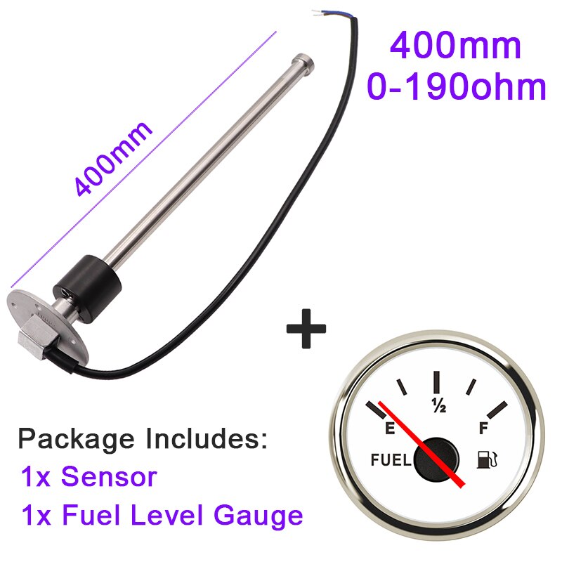 52MM Fuel Level Gauge With Fuel Level Sensor 150MM 175MM 200MM 275MM 350MM 400MM 0-190ohm Oil Liquid Tank Fuel Level Indicator: 400mm Sensor WS
